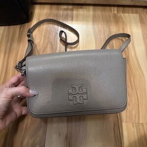 Tory Burch French Grey and silver Leather Crossbody Bag